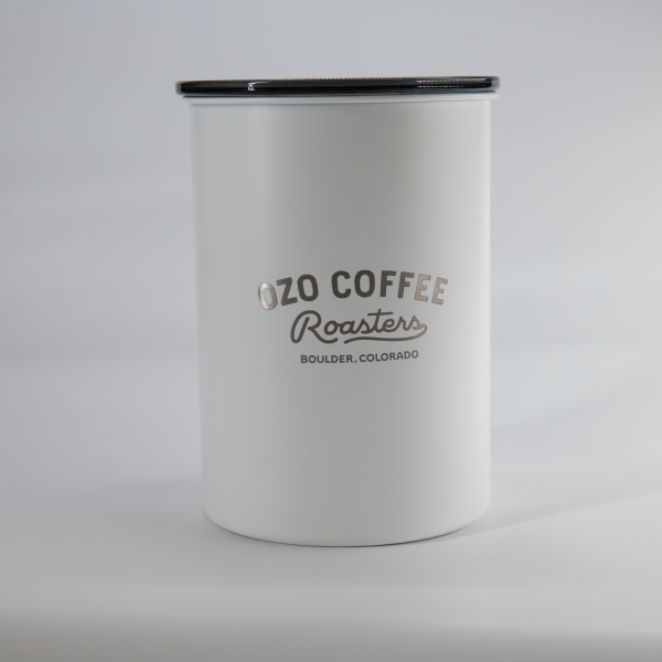 OZO Coffee Airscape Canister White with OZO Logo Back