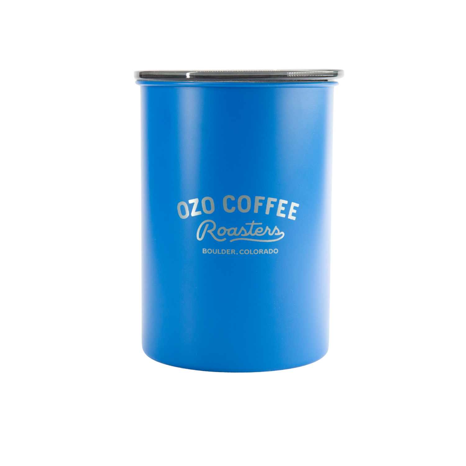 OZO Coffee Airscape Canister Blue with OZO Logo Back