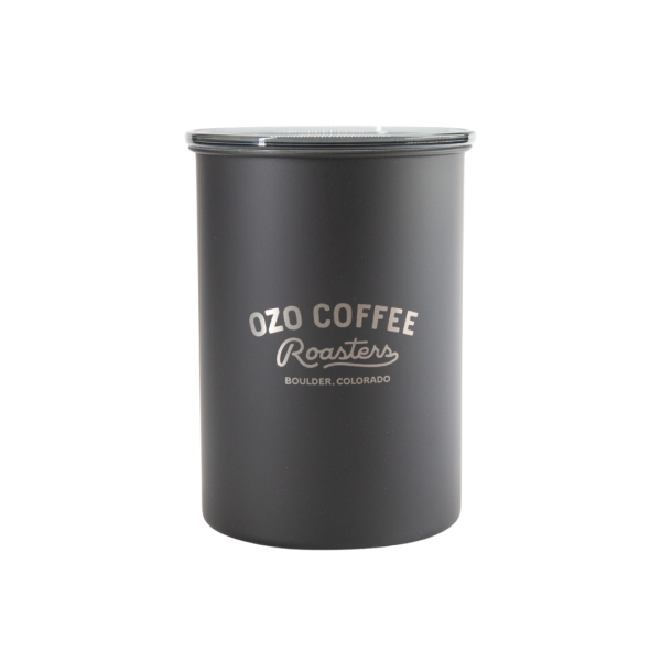 OZO Coffee Airscape Canister Black with OZO Logo Back