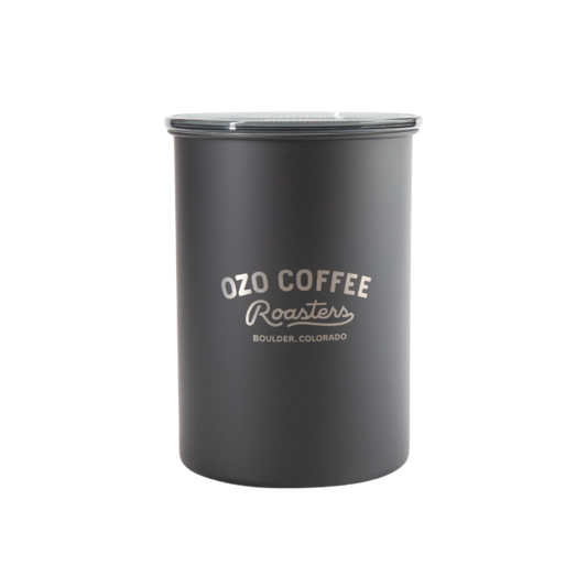 OZO Coffee Airscape Canister Black with OZO Logo Back